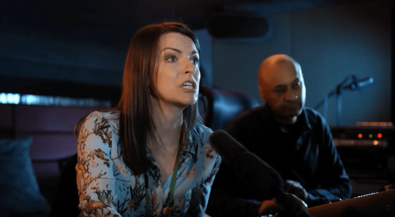 Photo from Macushield TV Ad showing producer and engineer at mixing desk.
