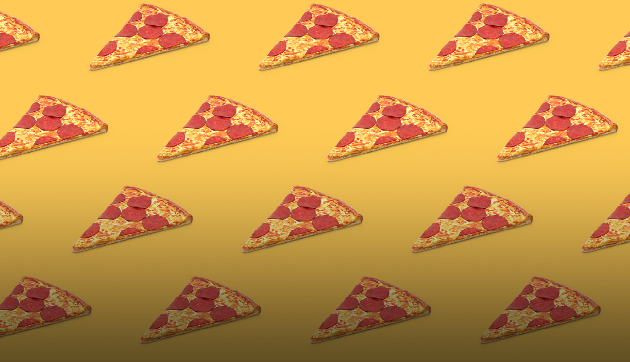 Image of multiple pepperoni pizza slices.
